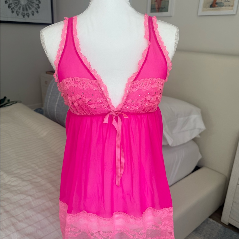 Victoria's Secret Hot Pink Lace Chemise